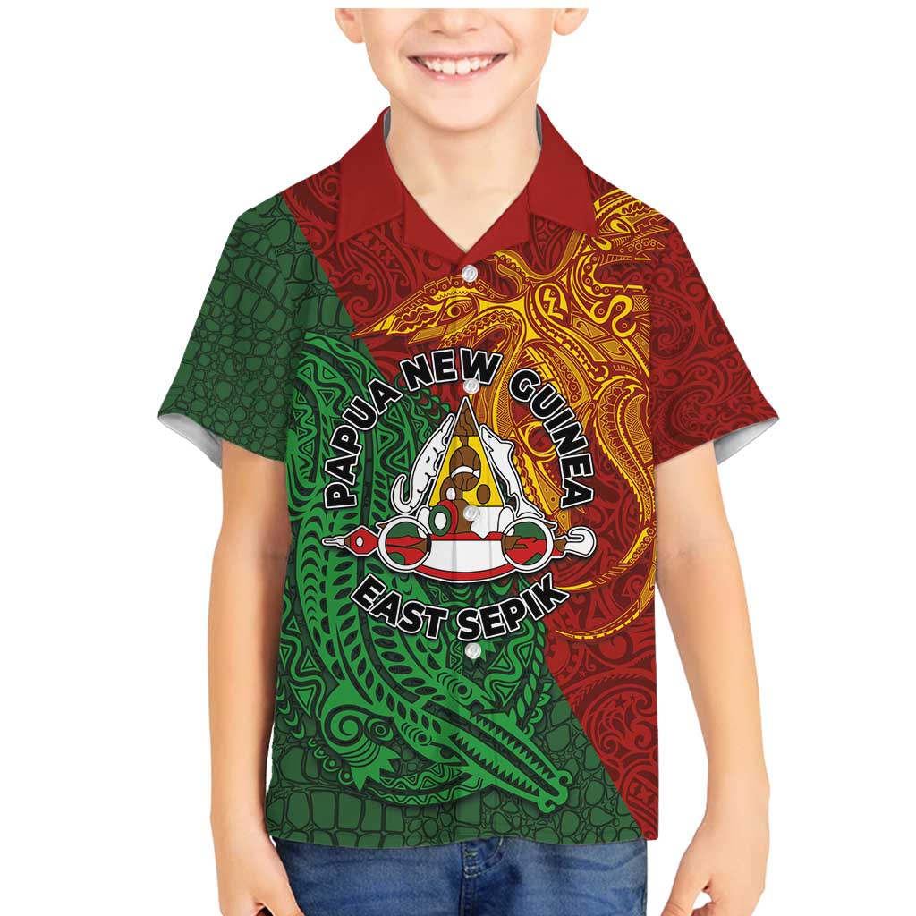 Papua New Guinea East Sepik Province Family Matching Mermaid Dress and Hawaiian Shirt Tribal Crocodile Birds of Paradise Melanesian Tattoo LT03 Son's Shirt Green - Polynesian Pride