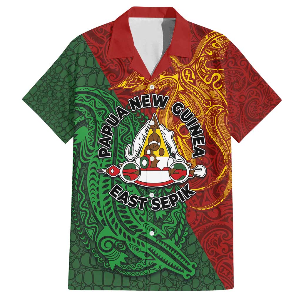 Papua New Guinea East Sepik Province Family Matching Off Shoulder Maxi Dress and Hawaiian Shirt Tribal Crocodile Birds of Paradise Melanesian Tattoo LT03 Dad's Shirt - Short Sleeve Green - Polynesian Pride