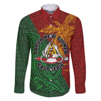 Papua New Guinea East Sepik Province Family Matching Off Shoulder Maxi Dress and Hawaiian Shirt Tribal Crocodile Birds of Paradise Melanesian Tattoo LT03 Dad's Shirt - Long Sleeve Green - Polynesian Pride