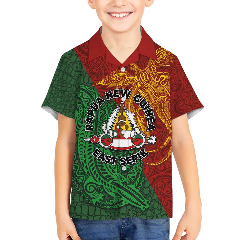 Papua New Guinea East Sepik Province Family Matching Puletasi and Hawaiian Shirt Tribal Crocodile Birds of Paradise Melanesian Tattoo LT03 Son's Shirt Green - Polynesian Pride