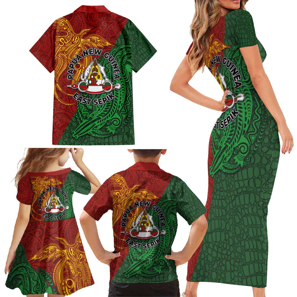 Papua New Guinea East Sepik Province Family Matching Short Sleeve Bodycon Dress and Hawaiian Shirt Tribal Crocodile Birds of Paradise Melanesian Tattoo LT03 - Polynesian Pride