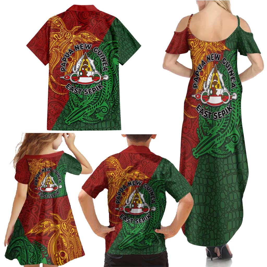 Papua New Guinea East Sepik Province Family Matching Summer Maxi Dress and Hawaiian Shirt Tribal Crocodile Birds of Paradise Melanesian Tattoo LT03 - Polynesian Pride