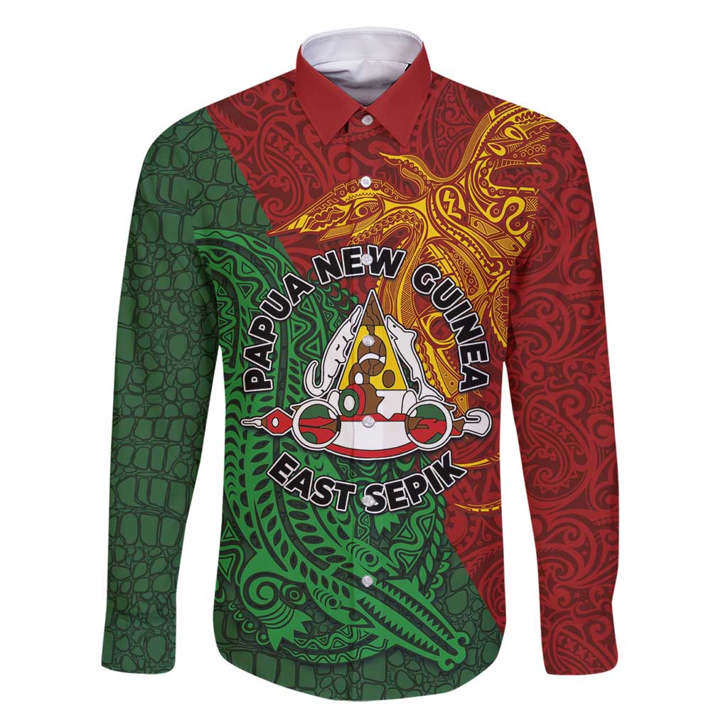 Papua New Guinea East Sepik Province Family Matching Summer Maxi Dress and Hawaiian Shirt Tribal Crocodile Birds of Paradise Melanesian Tattoo LT03 Dad's Shirt - Long Sleeve Green - Polynesian Pride