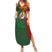 Papua New Guinea East Sepik Province Family Matching Summer Maxi Dress and Hawaiian Shirt Tribal Crocodile Birds of Paradise Melanesian Tattoo LT03 Mom's Dress Green - Polynesian Pride