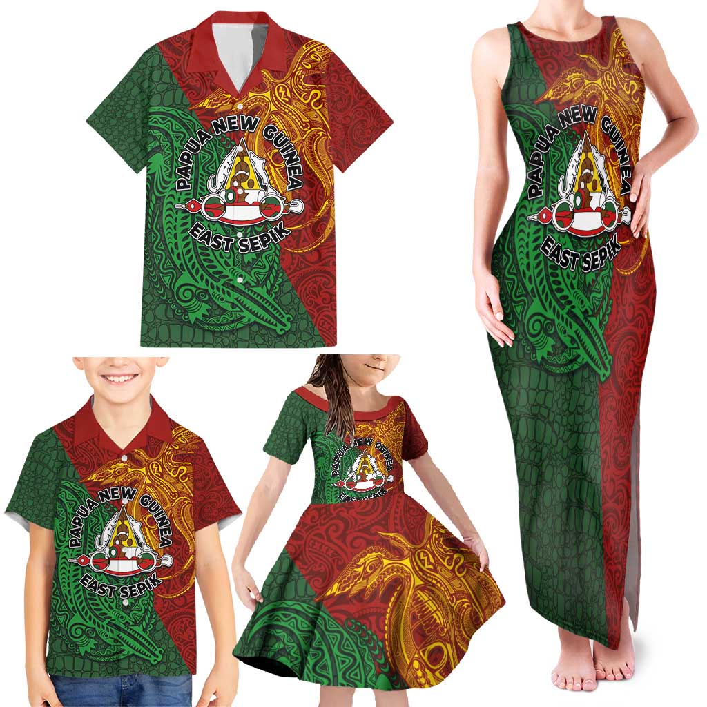 Papua New Guinea East Sepik Province Family Matching Tank Maxi Dress and Hawaiian Shirt Tribal Crocodile Birds of Paradise Melanesian Tattoo LT03 - Polynesian Pride