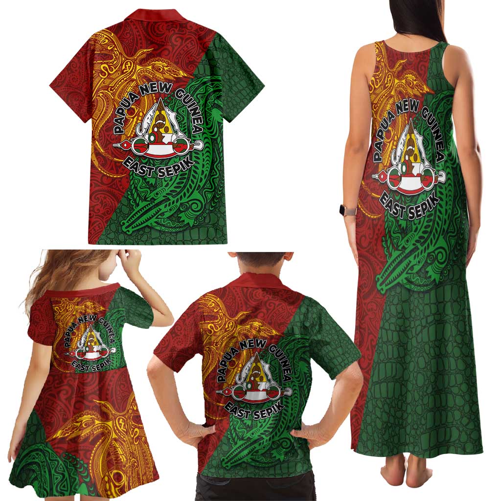 Papua New Guinea East Sepik Province Family Matching Tank Maxi Dress and Hawaiian Shirt Tribal Crocodile Birds of Paradise Melanesian Tattoo LT03 - Polynesian Pride