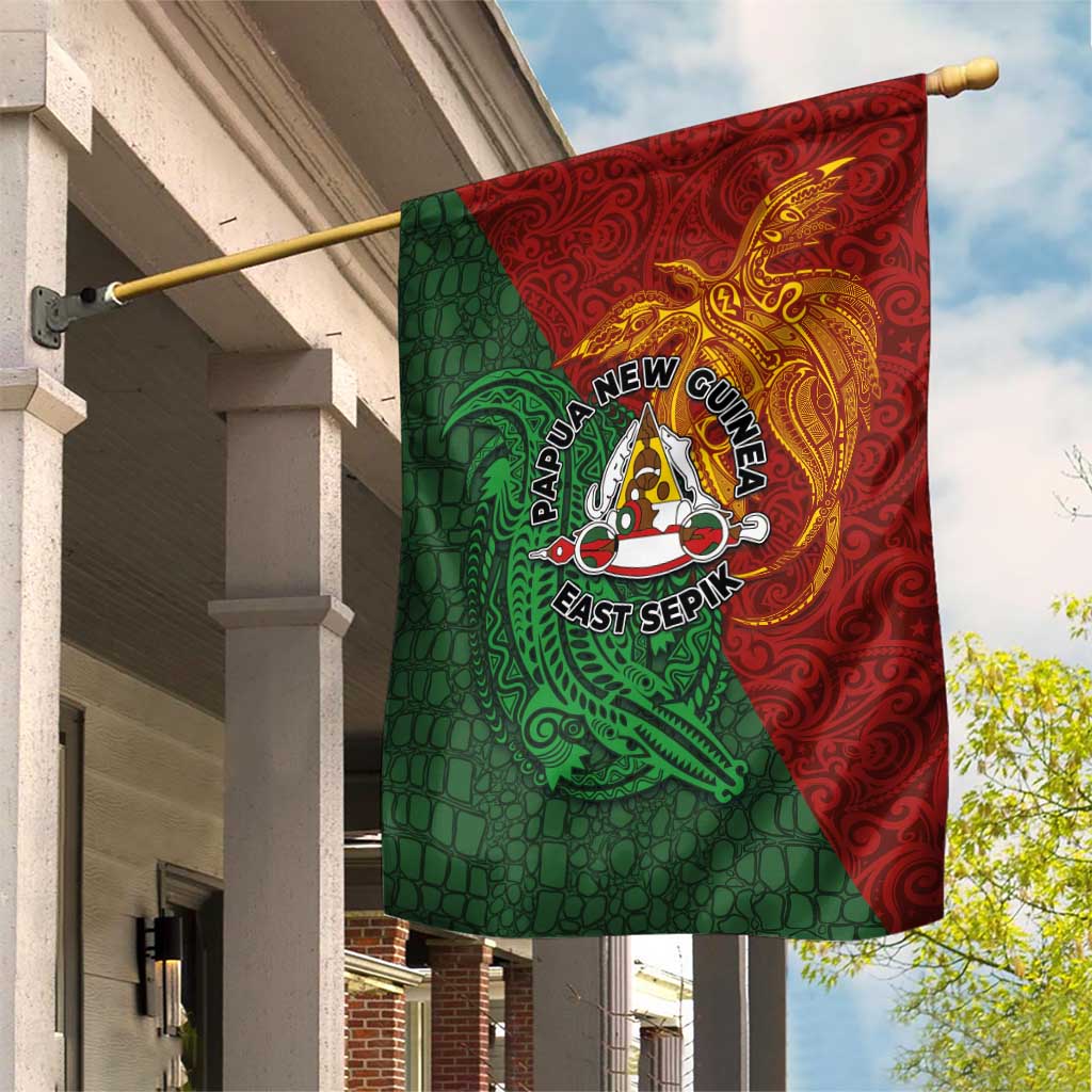 Papua New Guinea East Sepik Province Garden Flag Tribal Crocodile Birds of Paradise Melanesian Tattoo LT03 House Flag Green - Polynesian Pride