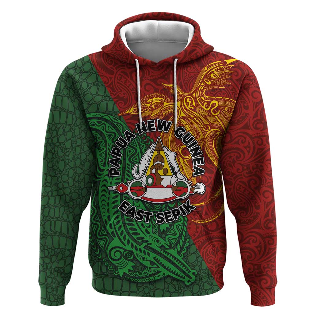 Papua New Guinea East Sepik Province Hoodie Tribal Crocodile Birds of Paradise Melanesian Tattoo LT03 Pullover Hoodie Green - Polynesian Pride