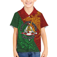 Papua New Guinea East Sepik Province Kid Hawaiian Shirt Tribal Crocodile Birds of Paradise Melanesian Tattoo LT03 Kid Green - Polynesian Pride