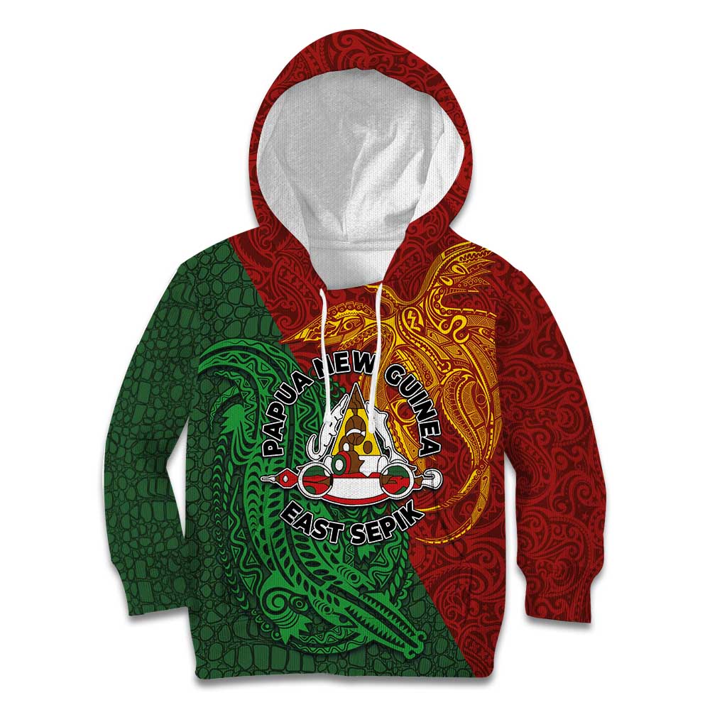 Papua New Guinea East Sepik Province Kid Hoodie Tribal Crocodile Birds of Paradise Melanesian Tattoo LT03 Hoodie Green - Polynesian Pride