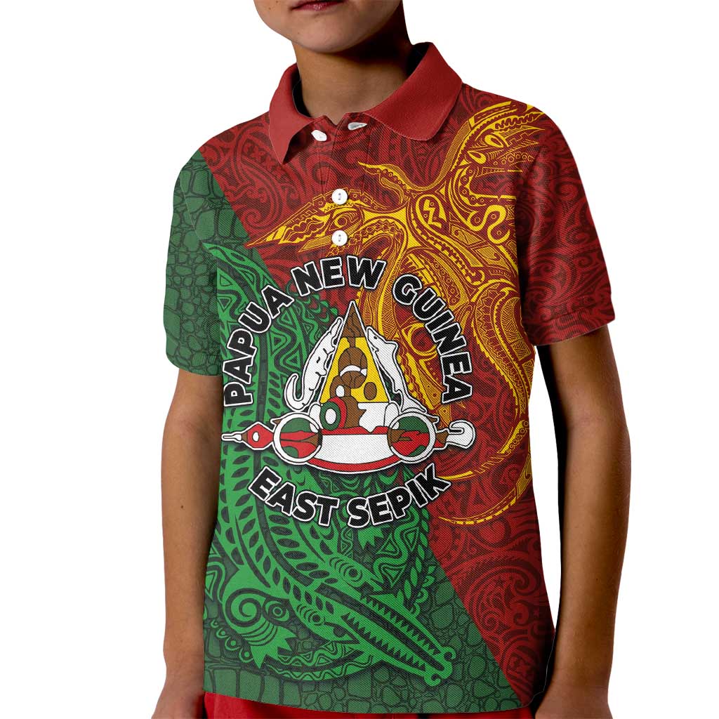 Papua New Guinea East Sepik Province Kid Polo Shirt Tribal Crocodile Birds of Paradise Melanesian Tattoo