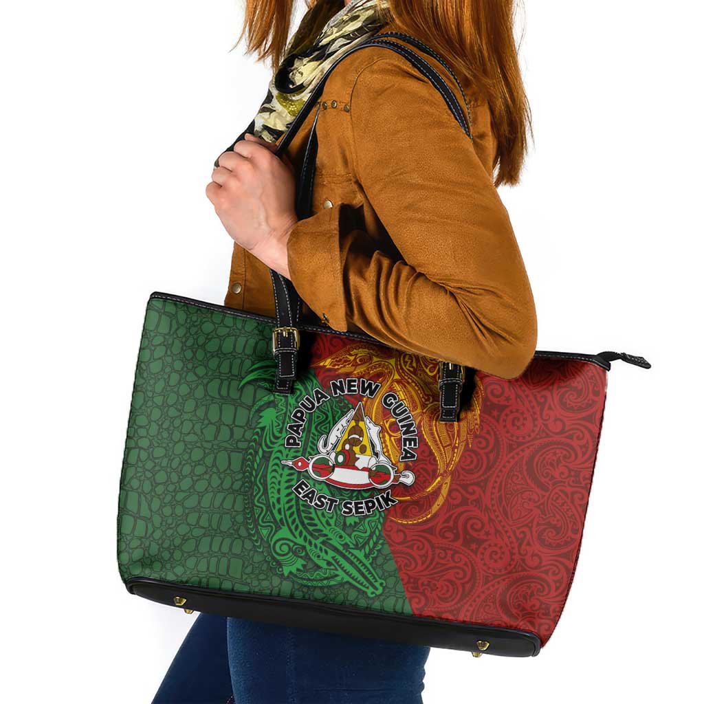Papua New Guinea East Sepik Province Leather Tote Bag Tribal Crocodile Birds of Paradise Melanesian Tattoo