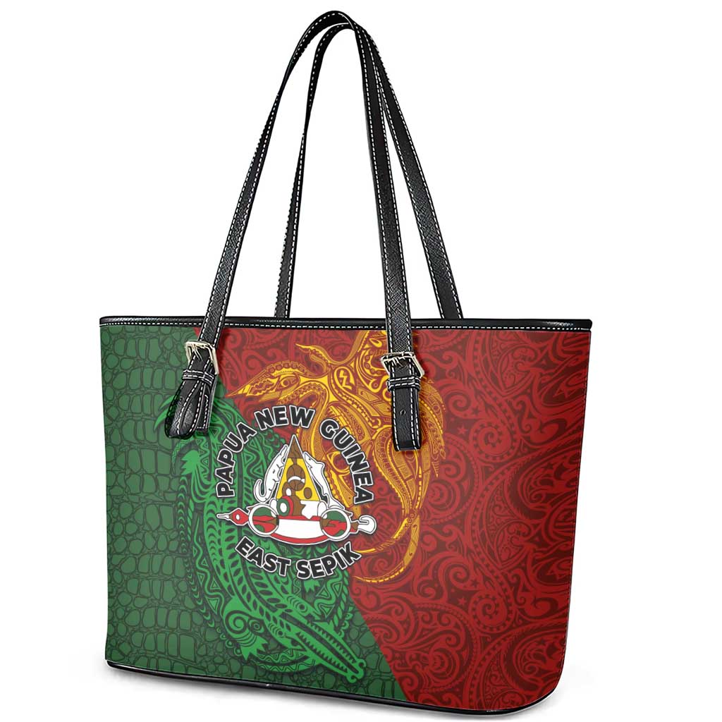 Papua New Guinea East Sepik Province Leather Tote Bag Tribal Crocodile Birds of Paradise Melanesian Tattoo LT03 - Polynesian Pride
