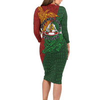 Papua New Guinea East Sepik Province Long Sleeve Bodycon Dress Tribal Crocodile Birds of Paradise Melanesian Tattoo LT03 - Polynesian Pride