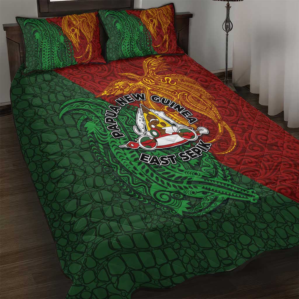Papua New Guinea East Sepik Province Quilt Bed Set Tribal Crocodile Birds of Paradise Melanesian Tattoo LT03 Green - Polynesian Pride