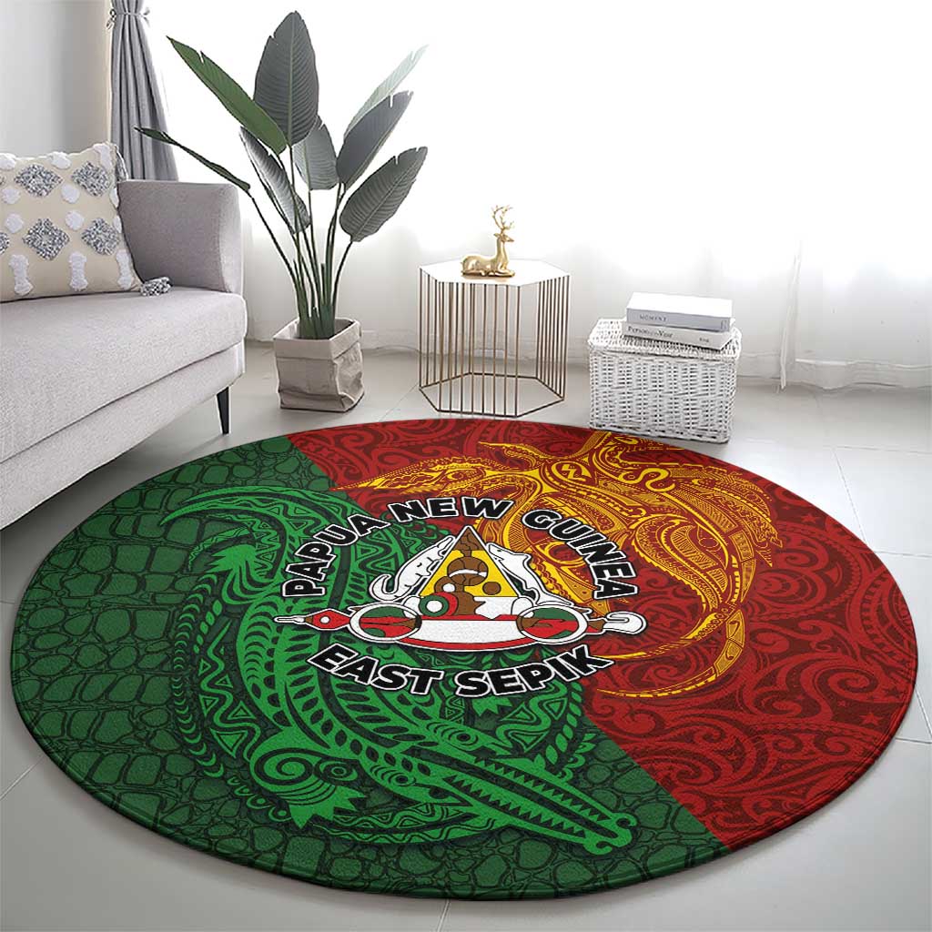 Papua New Guinea East Sepik Province Round Carpet Tribal Crocodile Birds of Paradise Melanesian Tattoo LT03 - Polynesian Pride