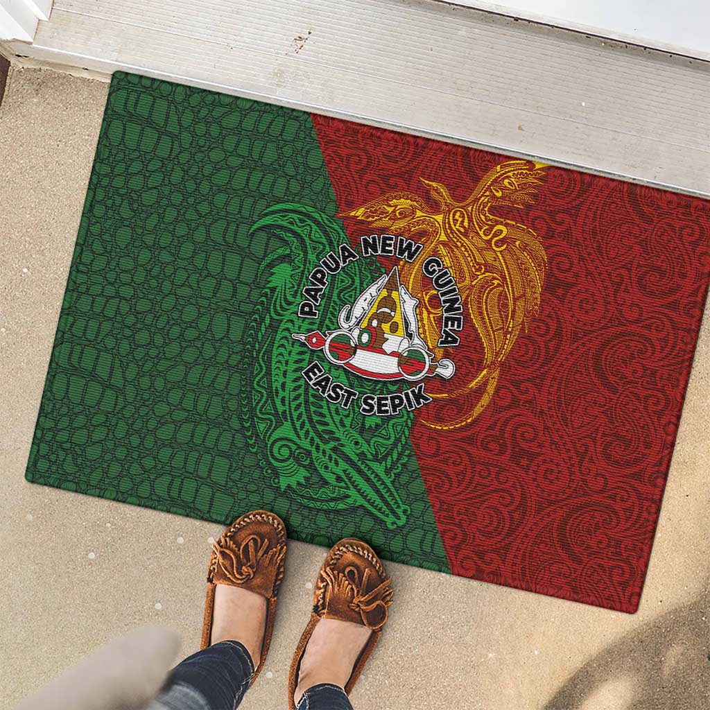 Papua New Guinea East Sepik Province Rubber Doormat Tribal Crocodile Birds of Paradise Melanesian Tattoo LT03 - Polynesian Pride