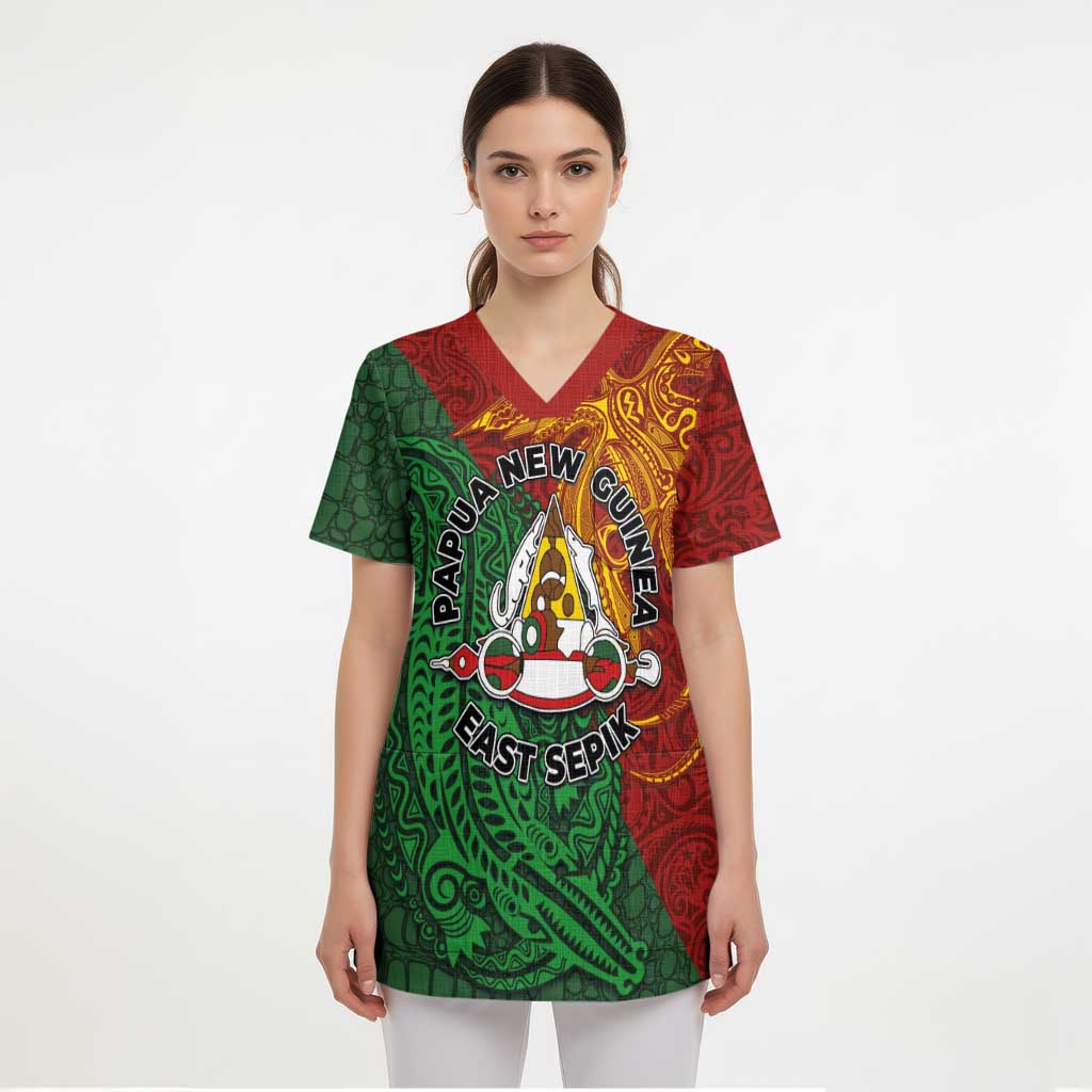 Papua New Guinea East Sepik Province Scrub Top Tribal Crocodile Birds of Paradise Melanesian Tattoo LT03 - Polynesian Pride