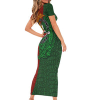 Papua New Guinea East Sepik Province Short Sleeve Bodycon Dress Tribal Crocodile Birds of Paradise Melanesian Tattoo LT03 - Polynesian Pride