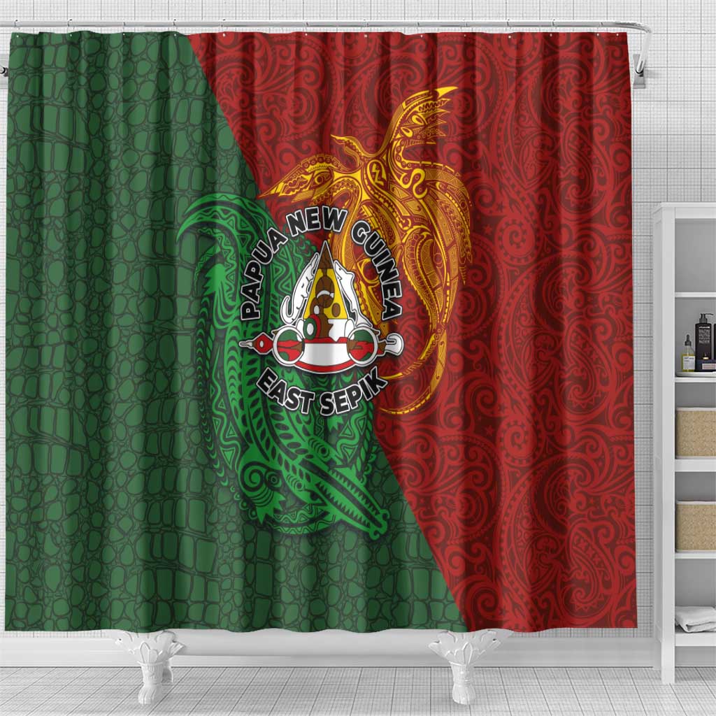 Papua New Guinea East Sepik Province Shower Curtain Tribal Crocodile Birds of Paradise Melanesian Tattoo LT03 - Polynesian Pride