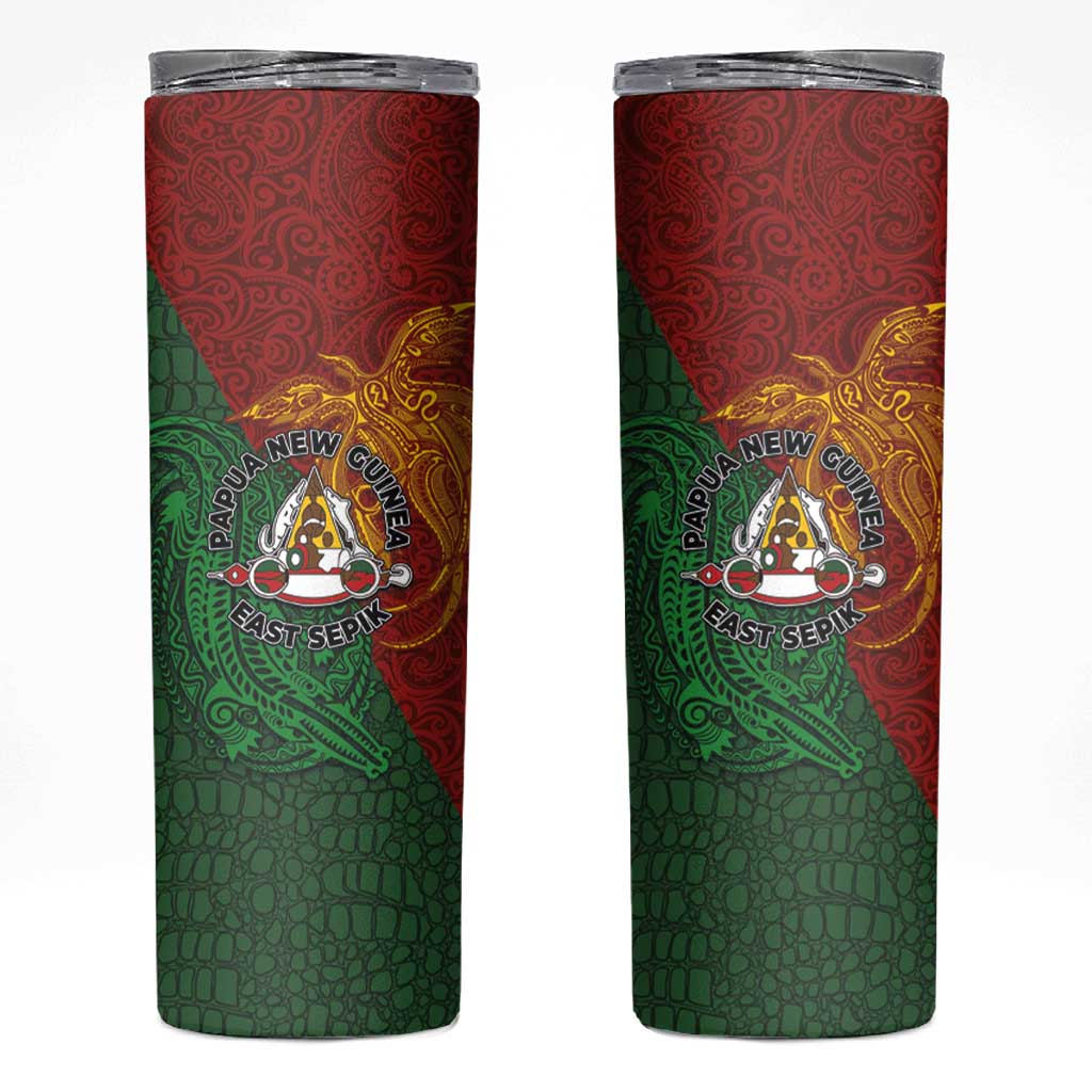 Papua New Guinea East Sepik Province Skinny Tumbler Tribal Crocodile Birds of Paradise Melanesian Tattoo LT03 Green - Polynesian Pride