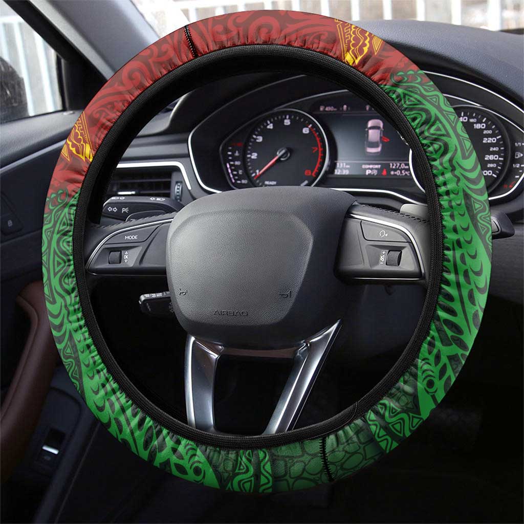 Papua New Guinea East Sepik Province Steering Wheel Cover Tribal Crocodile Birds of Paradise Melanesian Tattoo LT03 - Polynesian Pride