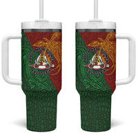 Papua New Guinea East Sepik Province Tumbler With Handle Tribal Crocodile Birds of Paradise Melanesian Tattoo LT03 One Size: 40 oz Green - Polynesian Pride