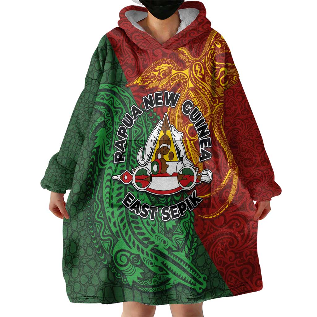 Papua New Guinea East Sepik Province Wearable Blanket Hoodie Tribal Crocodile Birds of Paradise Melanesian Tattoo LT03 - Polynesian Pride