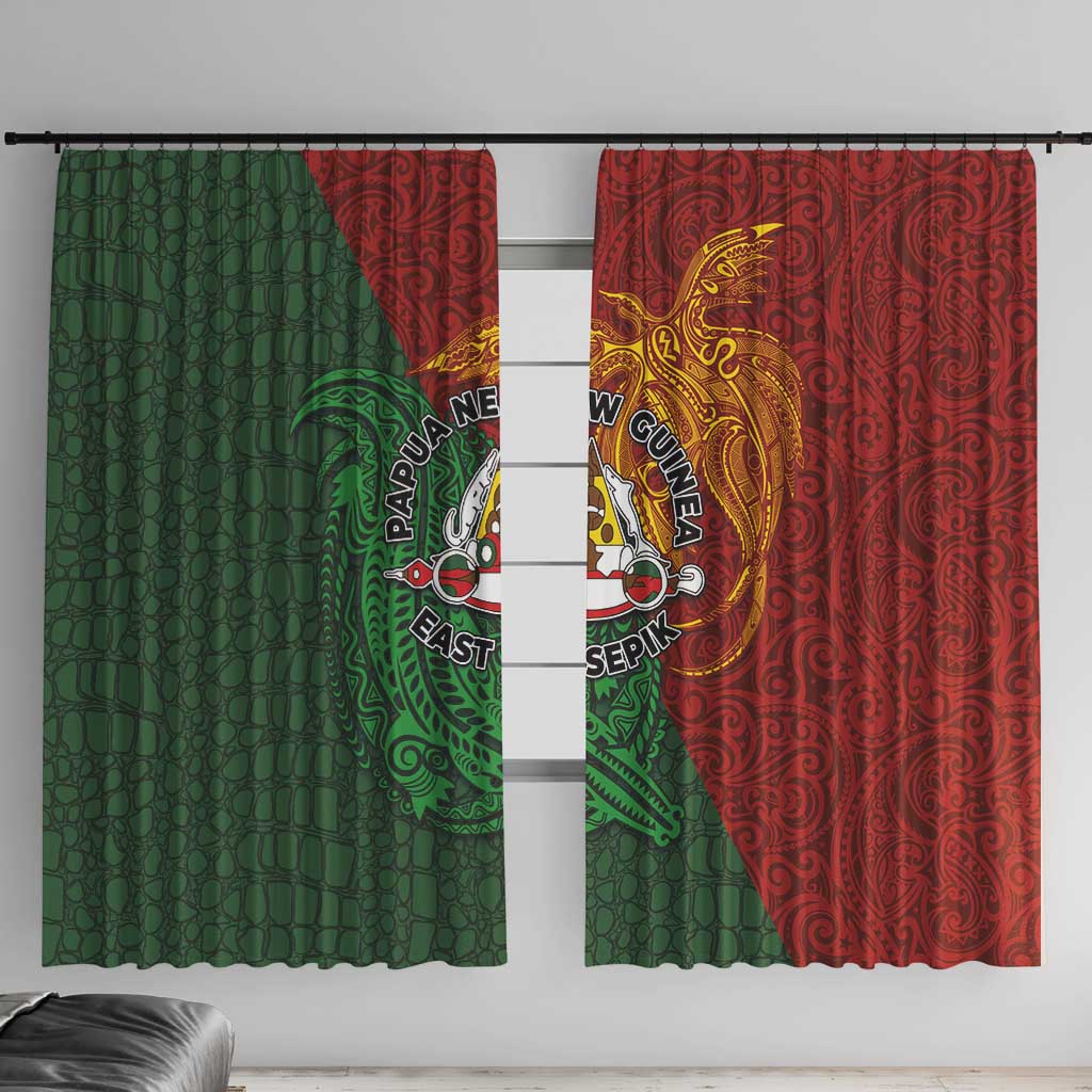 Papua New Guinea East Sepik Province Window Curtain Tribal Crocodile Birds of Paradise Melanesian Tattoo LT03 With Hooks Green - Polynesian Pride