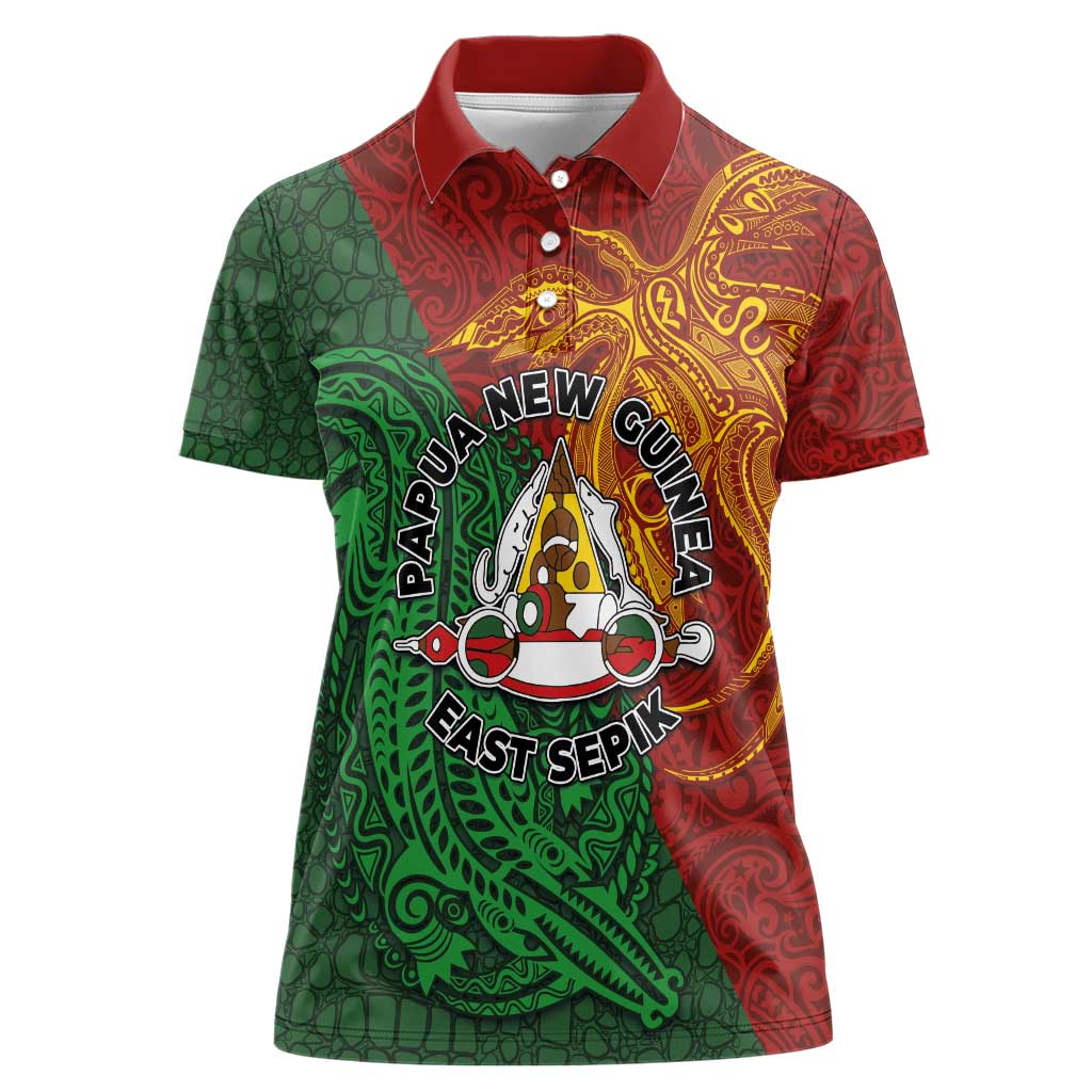Papua New Guinea East Sepik Province Women Polo Shirt Tribal Crocodile Birds of Paradise Melanesian Tattoo LT03 Female Green - Polynesian Pride
