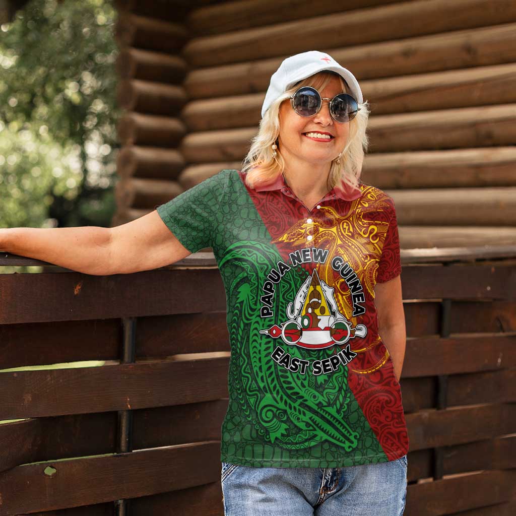 Papua New Guinea East Sepik Province Women Polo Shirt Tribal Crocodile Birds of Paradise Melanesian Tattoo LT03 - Polynesian Pride