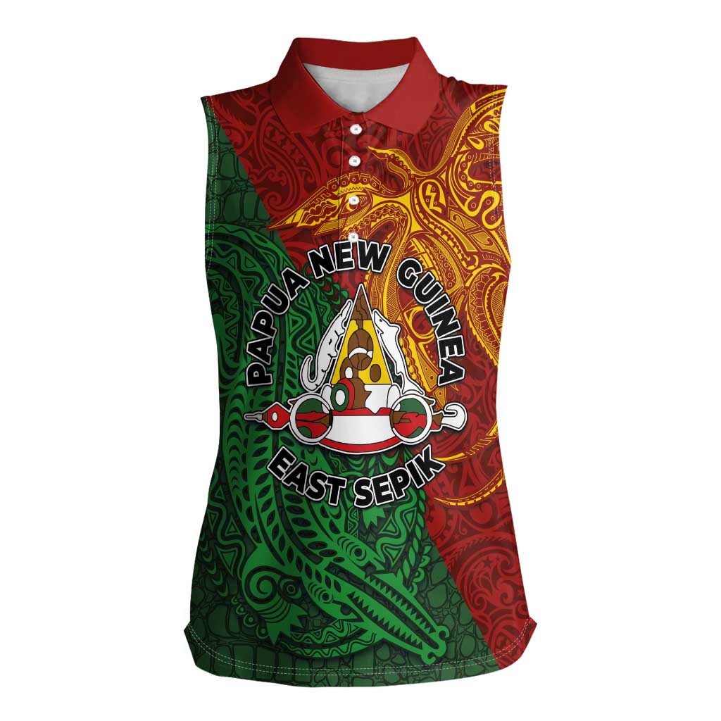 Papua New Guinea East Sepik Province Women Sleeveless Polo Shirt Tribal Crocodile Birds of Paradise Melanesian Tattoo