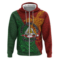 Papua New Guinea East Sepik Province Zip Hoodie Tribal Crocodile Birds of Paradise Melanesian Tattoo LT03 Zip Hoodie Green - Polynesian Pride