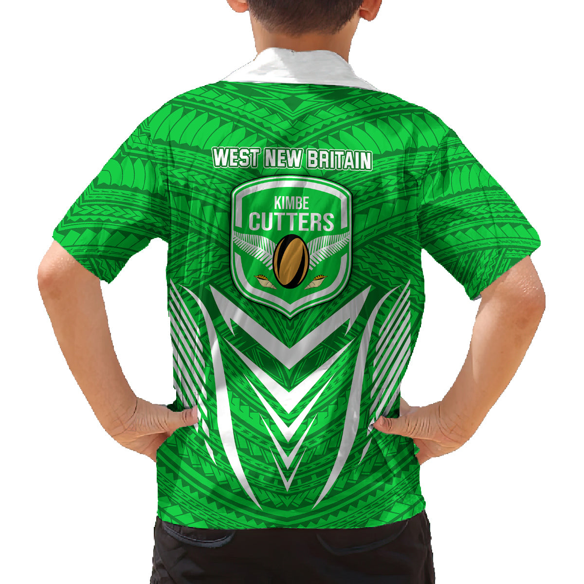 Kimbe Cutters Rugby Kid Hawaiian Shirt Papua New Guinea Polynesian Tattoo Green Version LT03 - Polynesian Pride