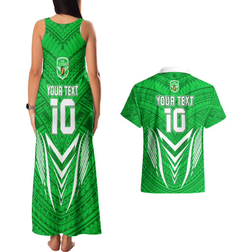 Custom Kimbe Cutters Rugby Couples Matching Tank Maxi Dress and Hawaiian Shirt Papua New Guinea Polynesian Tattoo Green Version LT03 - Polynesian Pride