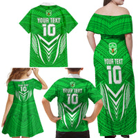 Custom Kimbe Cutters Rugby Family Matching Off Shoulder Maxi Dress and Hawaiian Shirt Papua New Guinea Polynesian Tattoo Green Version LT03 - Polynesian Pride