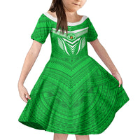 Custom Kimbe Cutters Rugby Family Matching Puletasi Dress and Hawaiian Shirt Papua New Guinea Polynesian Tattoo Green Version LT03 Daughter's Dress Green - Polynesian Pride