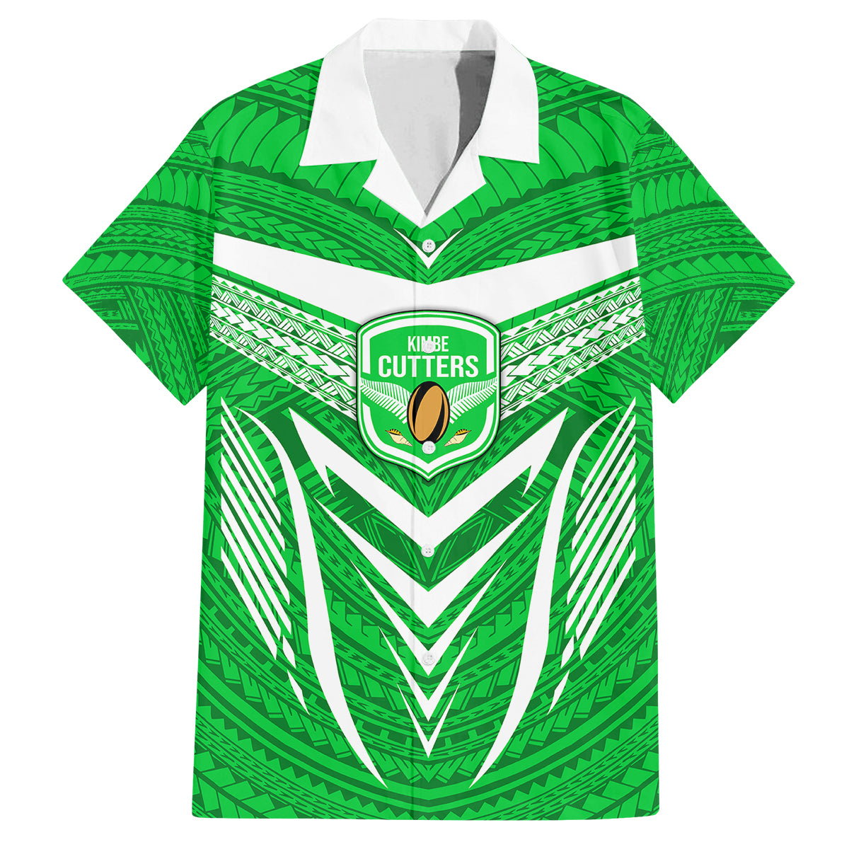 Custom Kimbe Cutters Rugby Family Matching Summer Maxi Dress and Hawaiian Shirt Papua New Guinea Polynesian Tattoo Green Version LT03 Dad's Shirt - Short Sleeve Green - Polynesian Pride