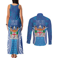 Fiji Day Couples Matching Tank Maxi Dress and Long Sleeve Button Shirt Fijian Masi Tribal Hibiscus Tattoo and Tapa Pattern LT03 - Polynesian Pride
