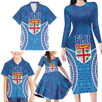 Fiji Day Family Matching Long Sleeve Bodycon Dress and Hawaiian Shirt Fijian Masi Tribal Hibiscus Tattoo and Tapa Pattern LT03 - Polynesian Pride