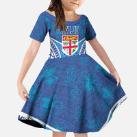 Fiji Day Family Matching Mermaid Dress and Hawaiian Shirt Fijian Masi Tribal Hibiscus Tattoo and Tapa Pattern LT03 Daughter's Dress Blue - Polynesian Pride
