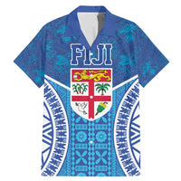 Fiji Day Family Matching Mermaid Dress and Hawaiian Shirt Fijian Masi Tribal Hibiscus Tattoo and Tapa Pattern LT03 Dad's Shirt - Short Sleeve Blue - Polynesian Pride