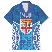 Fiji Day Family Matching Off The Shoulder Long Sleeve Dress and Hawaiian Shirt Fijian Masi Tribal Hibiscus Tattoo and Tapa Pattern LT03 Dad's Shirt - Short Sleeve Blue - Polynesian Pride