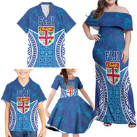 Fiji Day Family Matching Off Shoulder Maxi Dress and Hawaiian Shirt Fijian Masi Tribal Hibiscus Tattoo and Tapa Pattern LT03 - Polynesian Pride