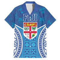 Fiji Day Family Matching Off Shoulder Maxi Dress and Hawaiian Shirt Fijian Masi Tribal Hibiscus Tattoo and Tapa Pattern LT03 Dad's Shirt - Short Sleeve Blue - Polynesian Pride