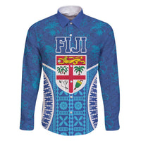 Fiji Day Family Matching Short Sleeve Bodycon Dress and Hawaiian Shirt Fijian Masi Tribal Hibiscus Tattoo and Tapa Pattern LT03 Dad's Shirt - Long Sleeve Blue - Polynesian Pride