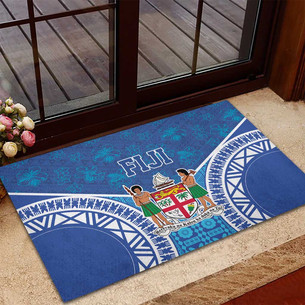 Fiji Day Rubber Doormat Fijian Masi Tribal Hibiscus Tattoo and Tapa Pattern