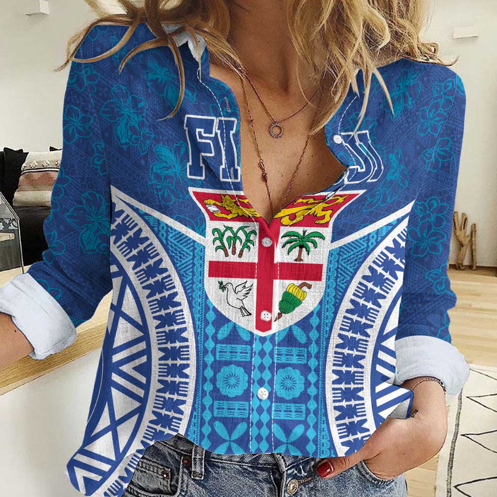 Fiji Day Women Casual Shirt Fijian Masi Tribal Hibiscus Tattoo and Tapa Pattern