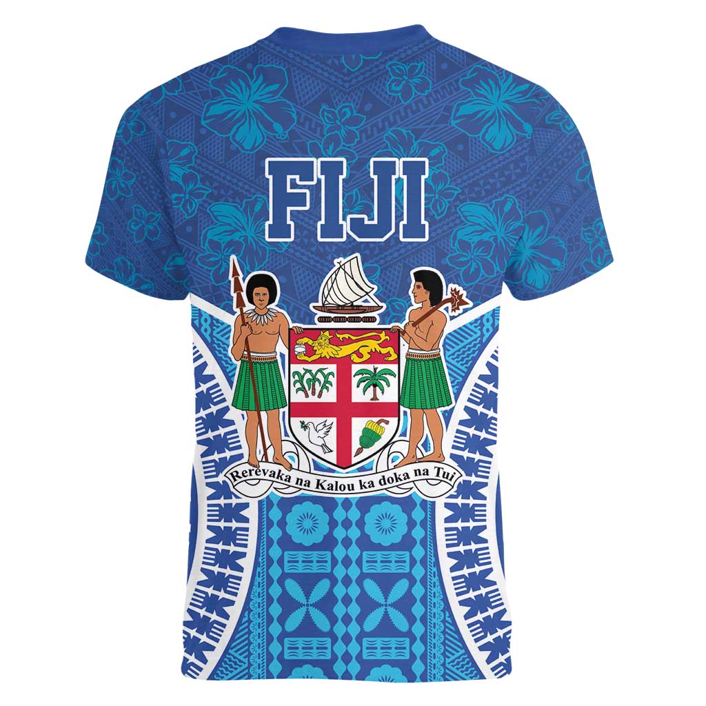 Fiji Day Women V-Neck T-Shirt Fijian Masi Tribal Hibiscus Tattoo and Tapa Pattern