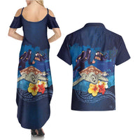 Polynesian Scuba Diving Couples Matching Summer Maxi Dress and Hawaiian Shirt Honu with Hibiscus and Plumeria Flower and Tapa Tribal Pattern LT03 - Polynesian Pride
